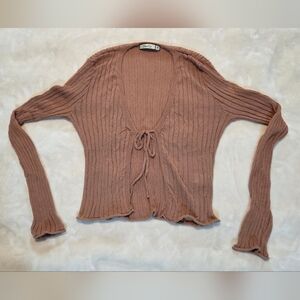 2bella Brown Ribbed Tie Long Sleeve Cardigan Size S